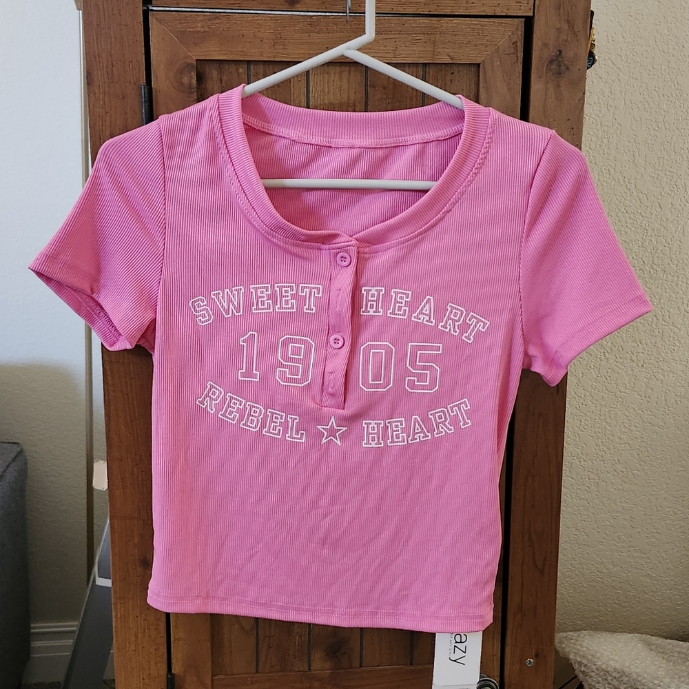 Vibrant Pink Crop Top Short Sleeve Cotton